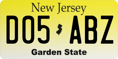 NJ license plate D05ABZ