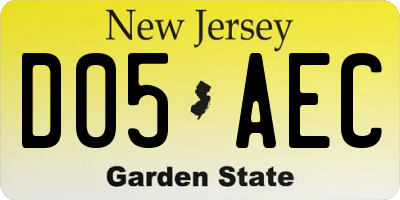 NJ license plate D05AEC