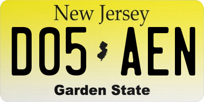 NJ license plate D05AEN