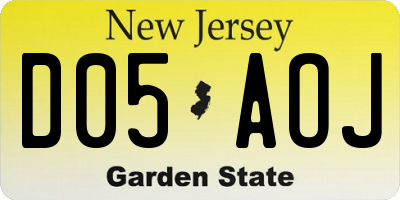 NJ license plate D05AOJ