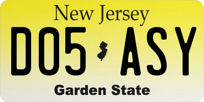 NJ license plate D05ASY