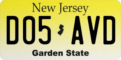 NJ license plate D05AVD