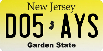 NJ license plate D05AYS