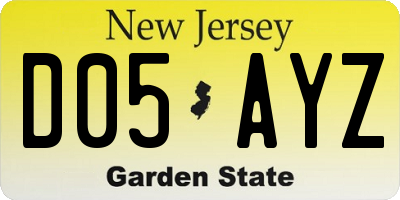 NJ license plate D05AYZ