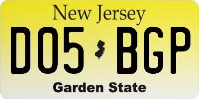 NJ license plate D05BGP