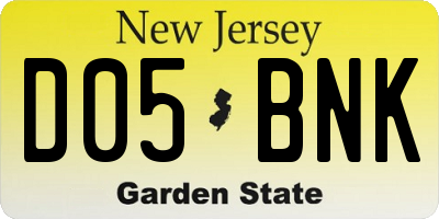 NJ license plate D05BNK