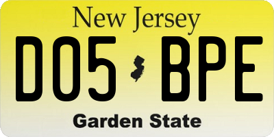 NJ license plate D05BPE