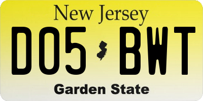 NJ license plate D05BWT