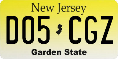 NJ license plate D05CGZ