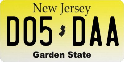 NJ license plate D05DAA