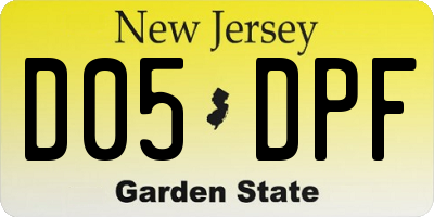 NJ license plate D05DPF