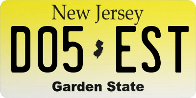 NJ license plate D05EST