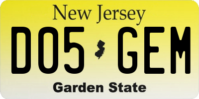 NJ license plate D05GEM