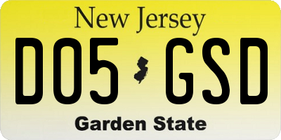 NJ license plate D05GSD