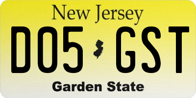 NJ license plate D05GST