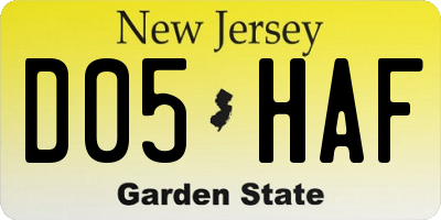 NJ license plate D05HAF