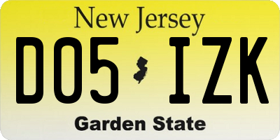 NJ license plate D05IZK