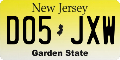 NJ license plate D05JXW