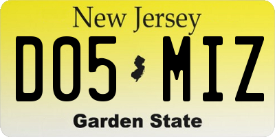NJ license plate D05MIZ