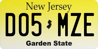 NJ license plate D05MZE