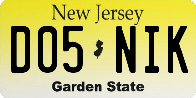 NJ license plate D05NIK