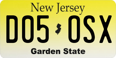 NJ license plate D05OSX