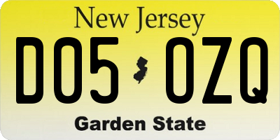 NJ license plate D05OZQ