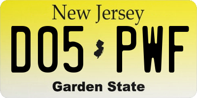 NJ license plate D05PWF