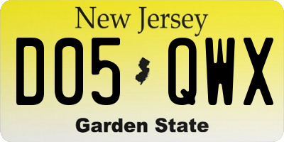 NJ license plate D05QWX