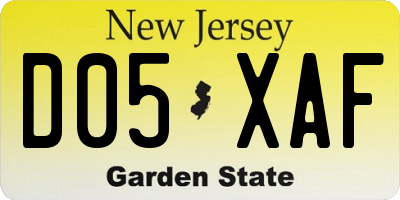 NJ license plate D05XAF