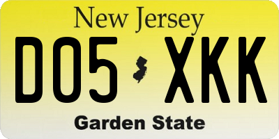 NJ license plate D05XKK
