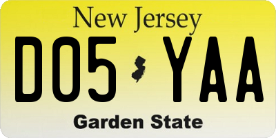 NJ license plate D05YAA