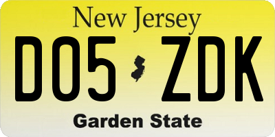 NJ license plate D05ZDK