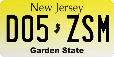 NJ license plate D05ZSM