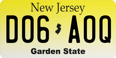 NJ license plate D06AOQ