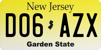NJ license plate D06AZX