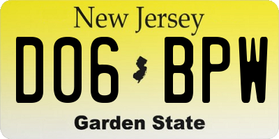 NJ license plate D06BPW