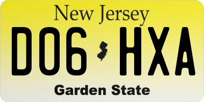 NJ license plate D06HXA