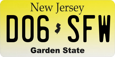 NJ license plate D06SFW