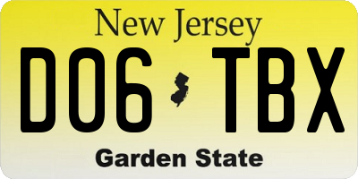 NJ license plate D06TBX