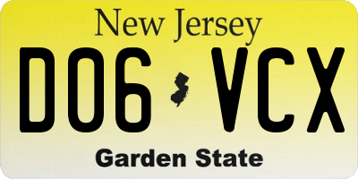 NJ license plate D06VCX