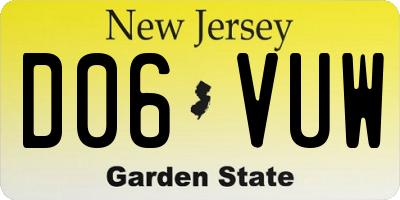 NJ license plate D06VUW