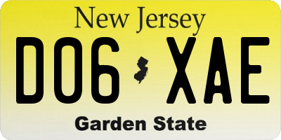 NJ license plate D06XAE