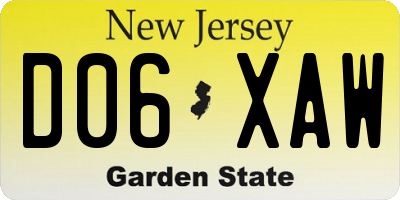 NJ license plate D06XAW