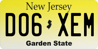NJ license plate D06XEM