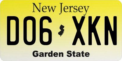 NJ license plate D06XKN