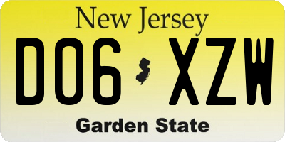 NJ license plate D06XZW