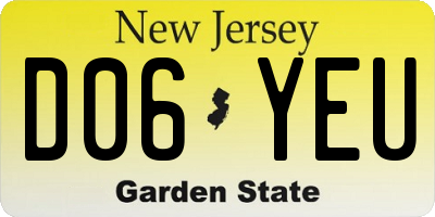 NJ license plate D06YEU