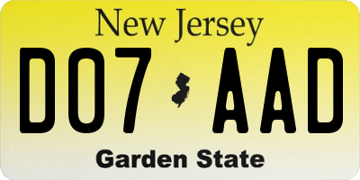 NJ license plate D07AAD