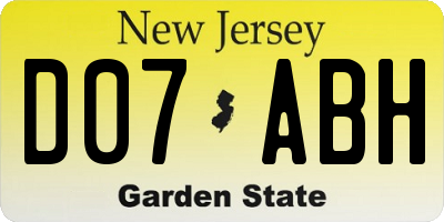 NJ license plate D07ABH
